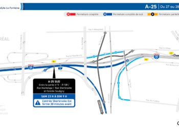 🚧 Alerte travaux : fermetures majeures sur l'autoroute 25 pour le tunnel La Fontaine cette semaine. #TransportsQC