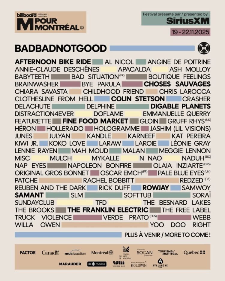 festival-m-pour-montreal-2025-une-20e-edition-anniversaire-avec-plus-de-80-artistes - Quebecoscope - L'Actualité Montréalaise 🎶 M pour Montréal fête ses 20 ans avec une programmation explosive : 80 artistes, 40 concerts et des lancements d’albums! #Mtl #Musique #FestivalM